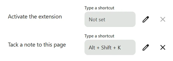 The same page with TackNote Lite 1.0.4: Tack a note to this page shows Alt + Shift + K.