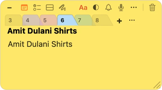 The same twelve note stack as a row of numbered tabs with the open tab highlighted, a plus to add a note and three dots to list them all.