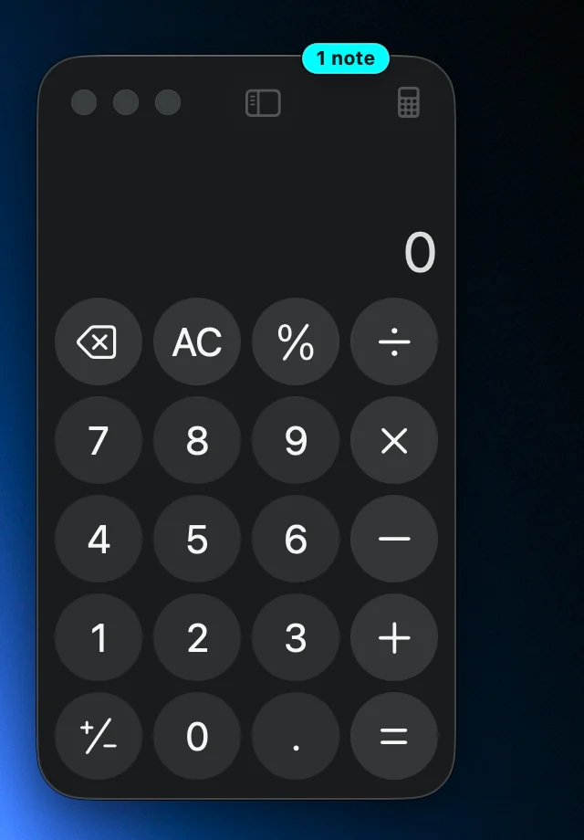 The same Calculator window with a small 1 note tag on its top edge.