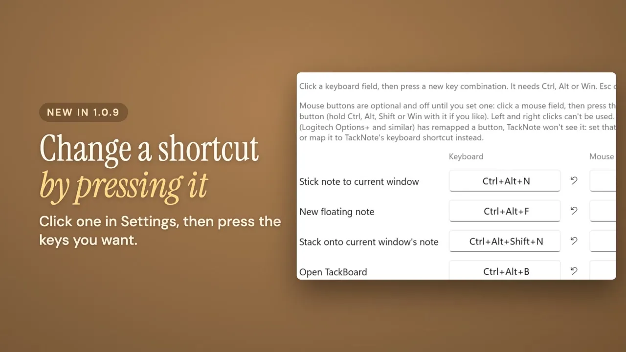 New in 1.0.9: change a shortcut by pressing the keys you want.
